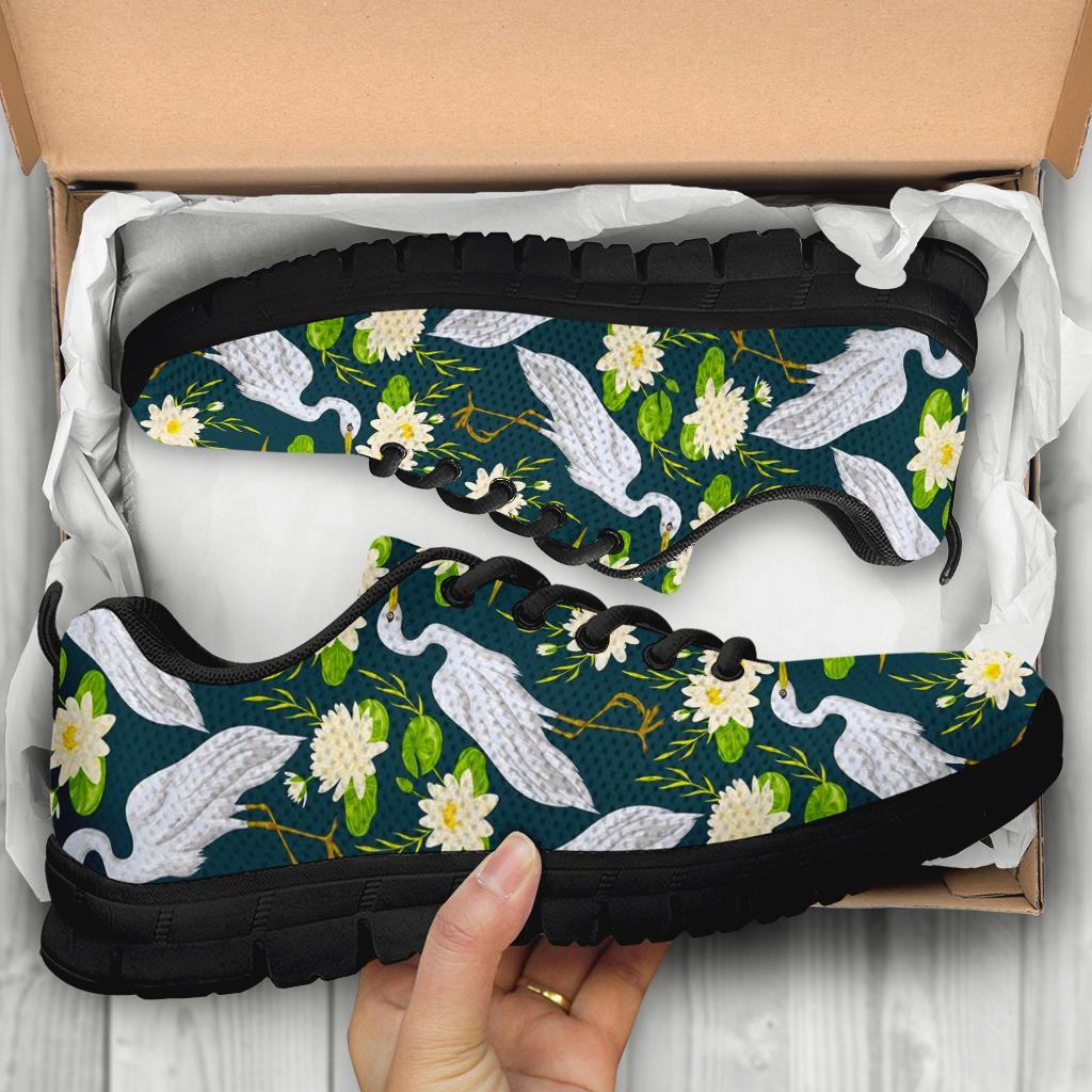 Heron Lotus Pattern Print Sneaker Shoes For Men Women-grizzshop