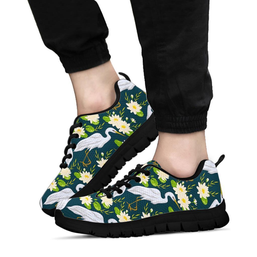 Heron Lotus Pattern Print Sneaker Shoes For Men Women-grizzshop