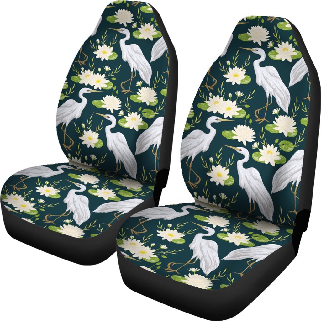 Heron Lotus Pattern Print Universal Fit Car Seat Covers-grizzshop