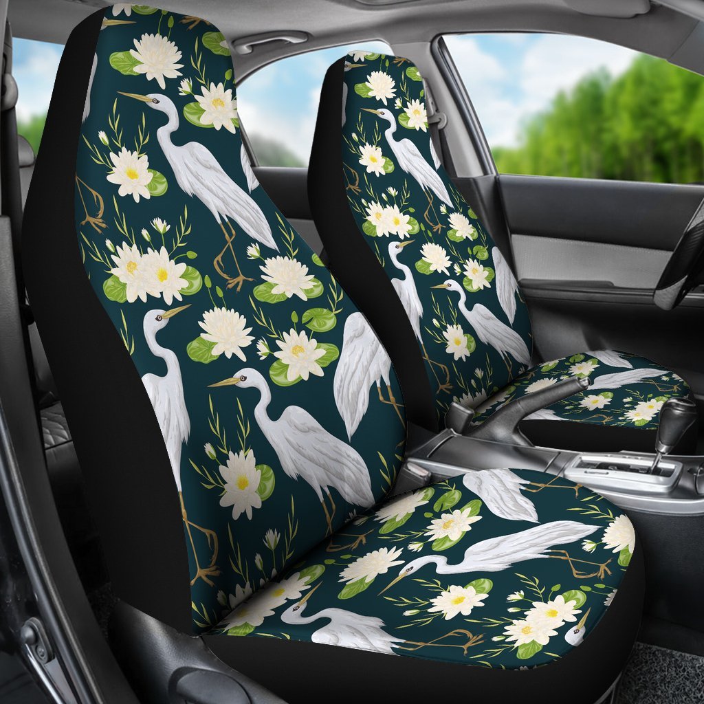 Heron Lotus Pattern Print Universal Fit Car Seat Covers-grizzshop