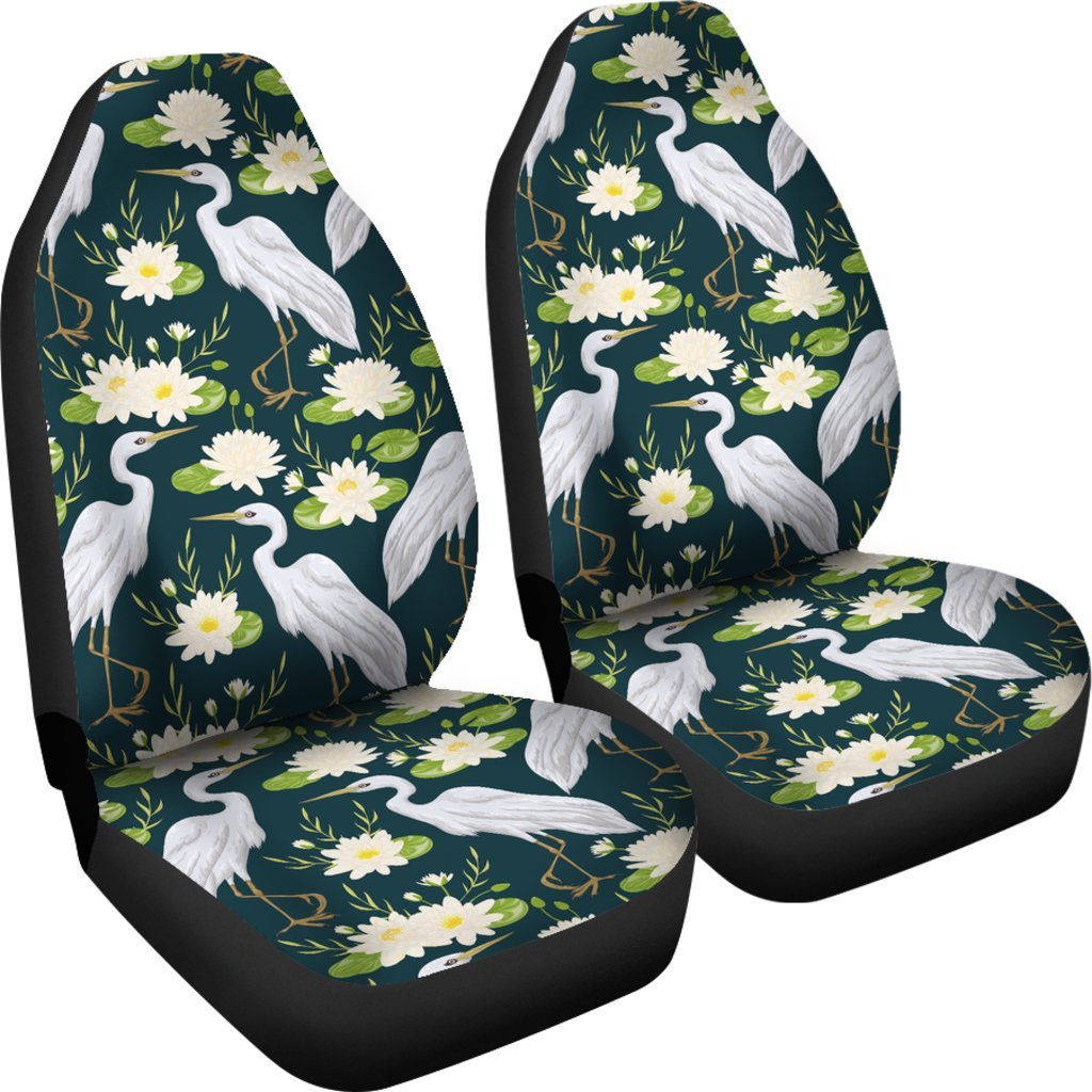 Heron Lotus Pattern Print Universal Fit Car Seat Covers-grizzshop