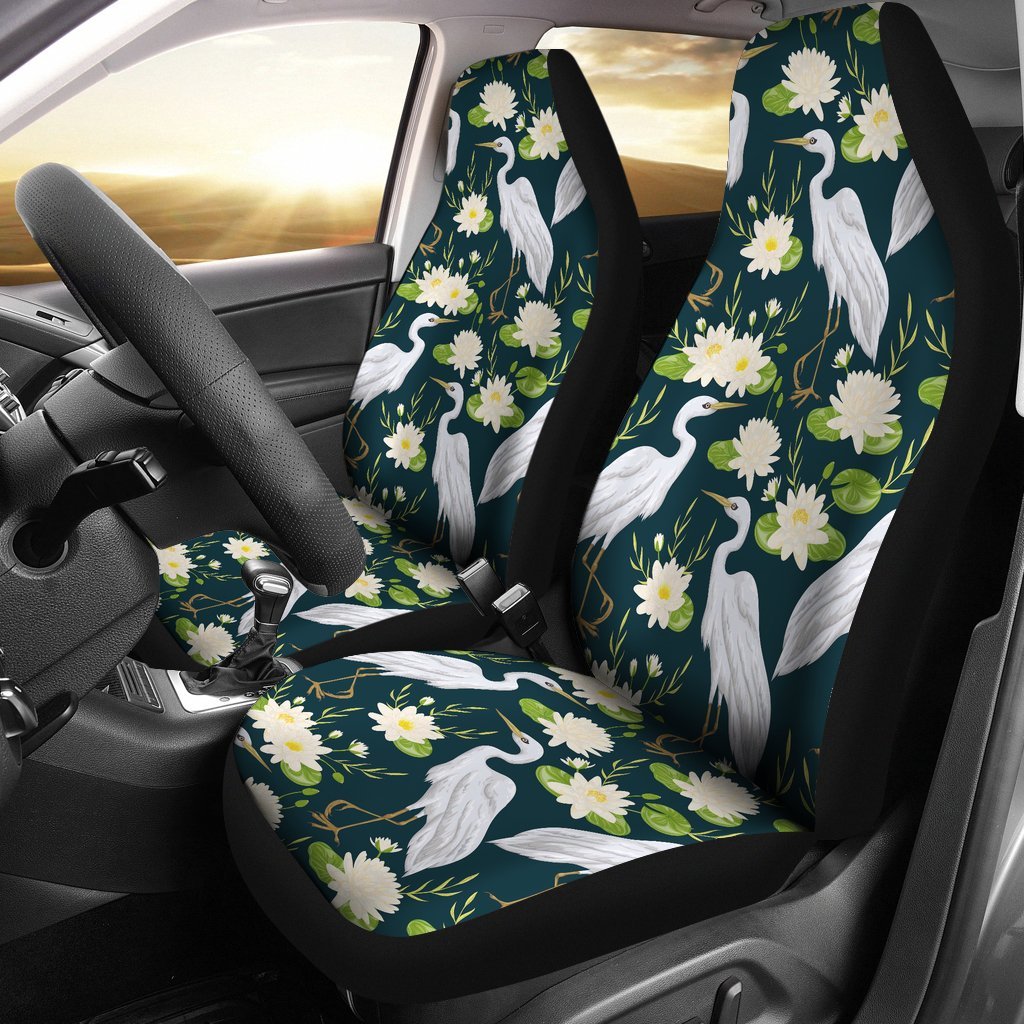 Heron Lotus Pattern Print Universal Fit Car Seat Covers-grizzshop