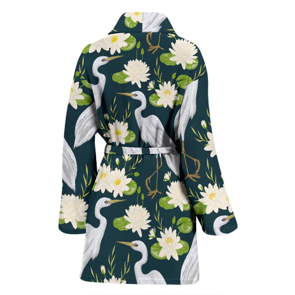 Heron Lotus Pattern Print Women Long Robe-grizzshop