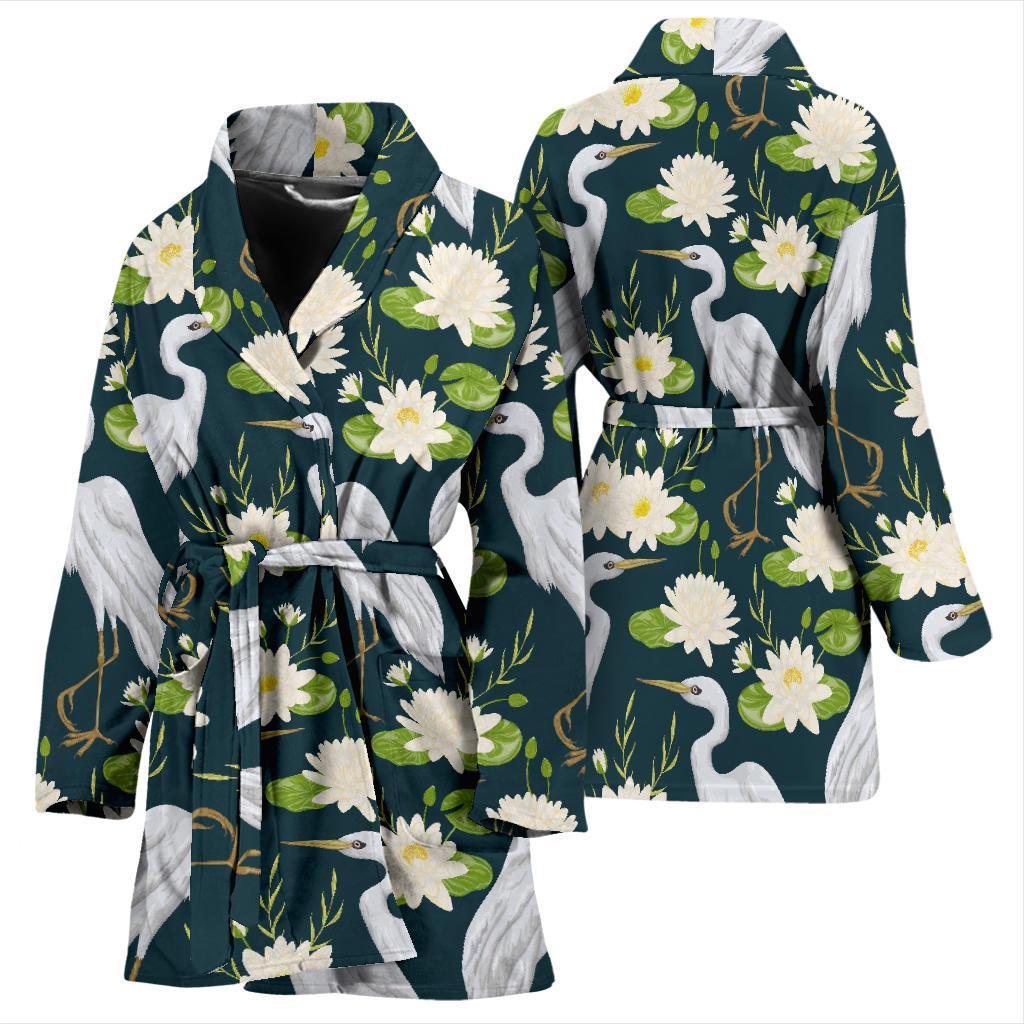 Heron Lotus Pattern Print Women Long Robe-grizzshop