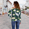 Heron Lotus Pattern Print Women Off Shoulder Sweatshirt-grizzshop