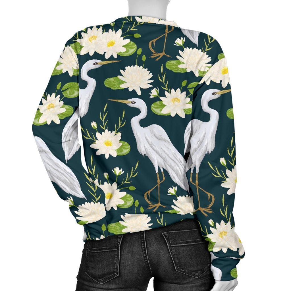 Heron Lotus Pattern Print Women's Sweatshirt-grizzshop