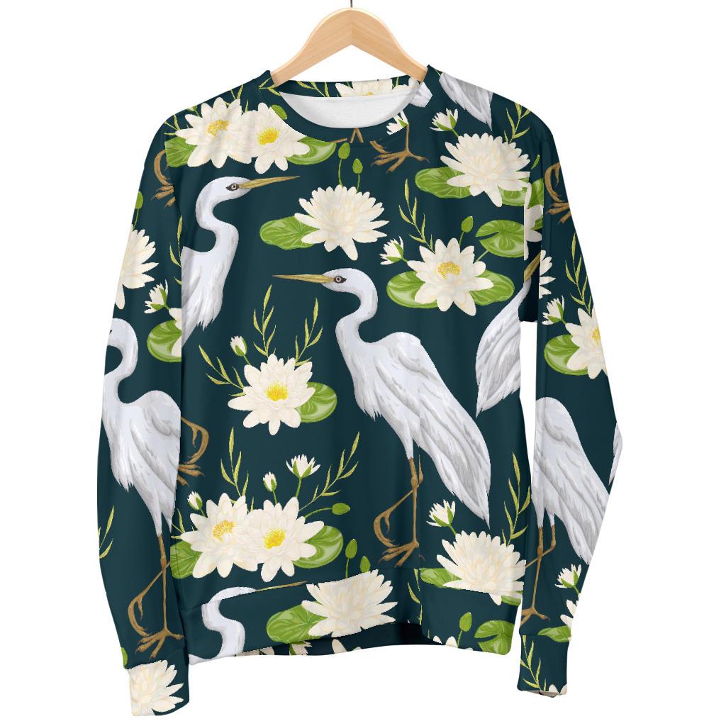 Heron Lotus Pattern Print Women's Sweatshirt-grizzshop