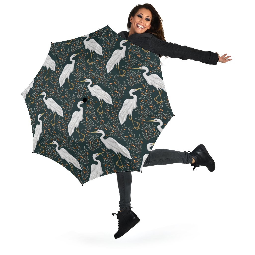 Heron Pattern Print Automatic Foldable Umbrella-grizzshop