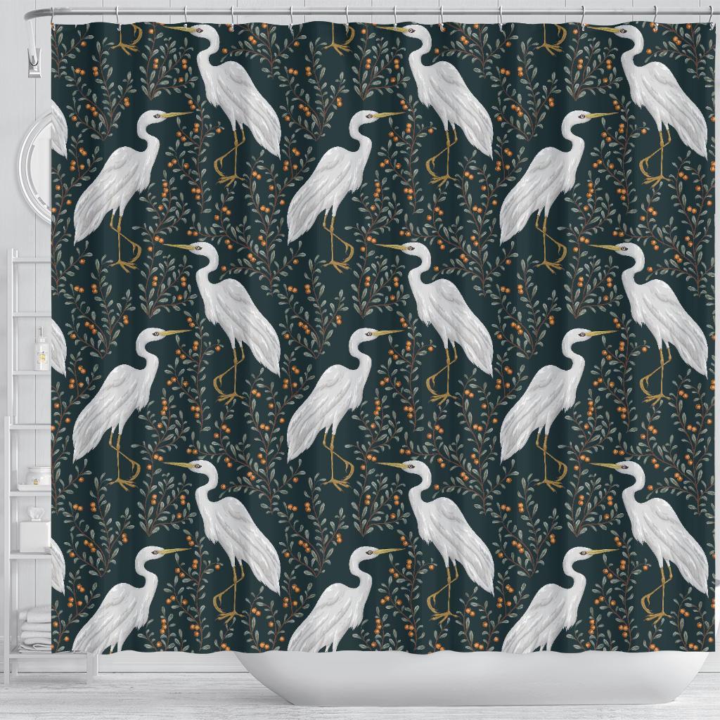 Heron Pattern Print Bathroom Shower Curtain-grizzshop