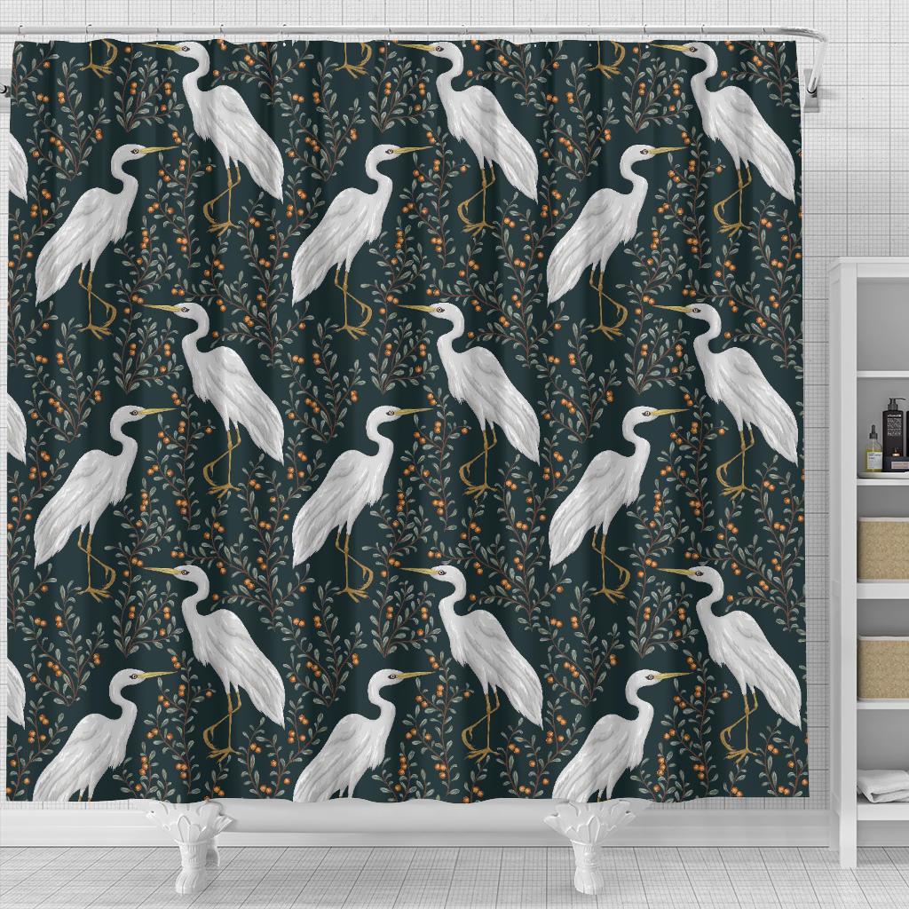 Heron Pattern Print Bathroom Shower Curtain-grizzshop