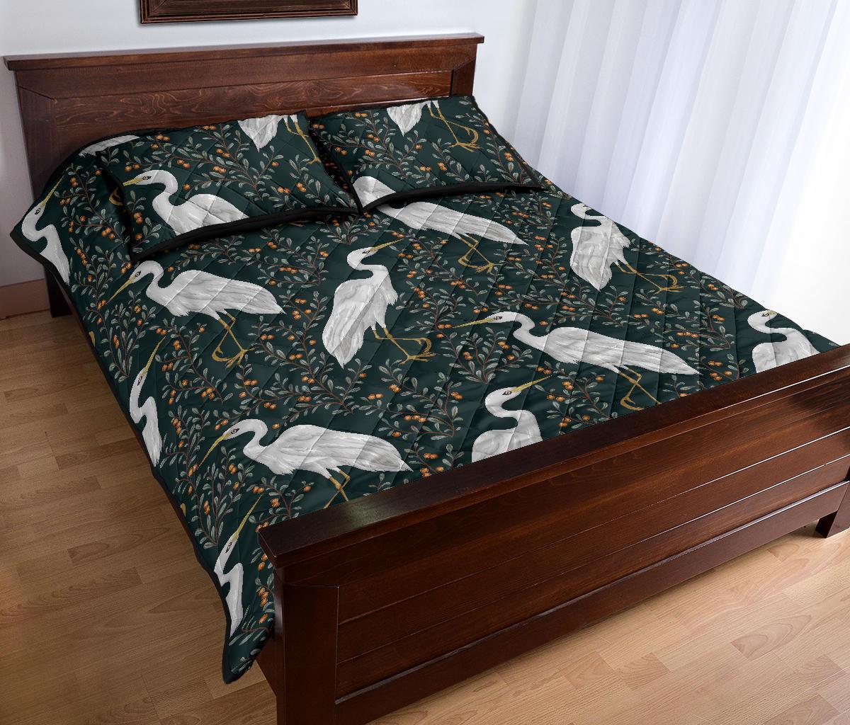 Heron Pattern Print Bed Set Quilt-grizzshop