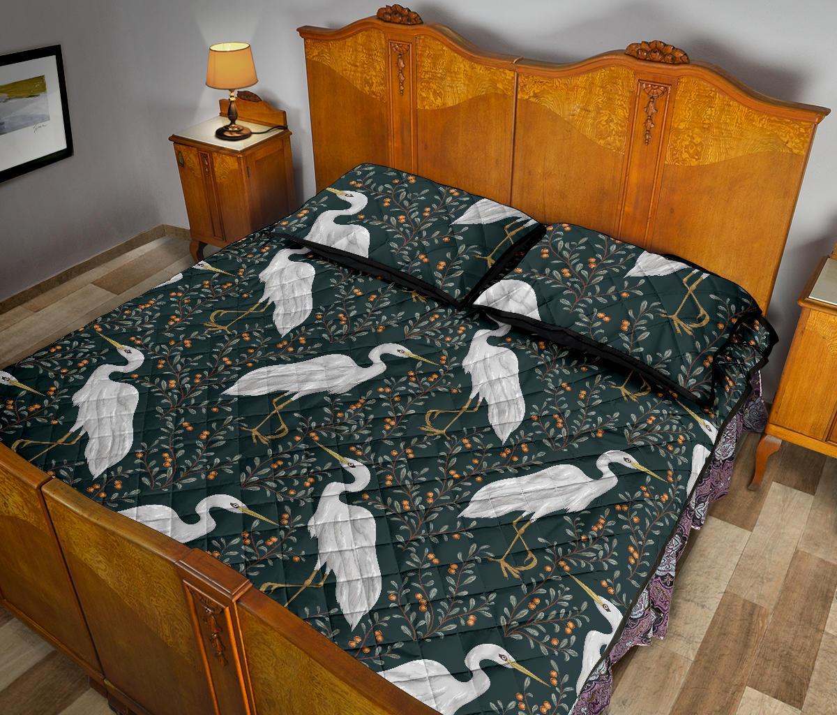 Heron Pattern Print Bed Set Quilt-grizzshop