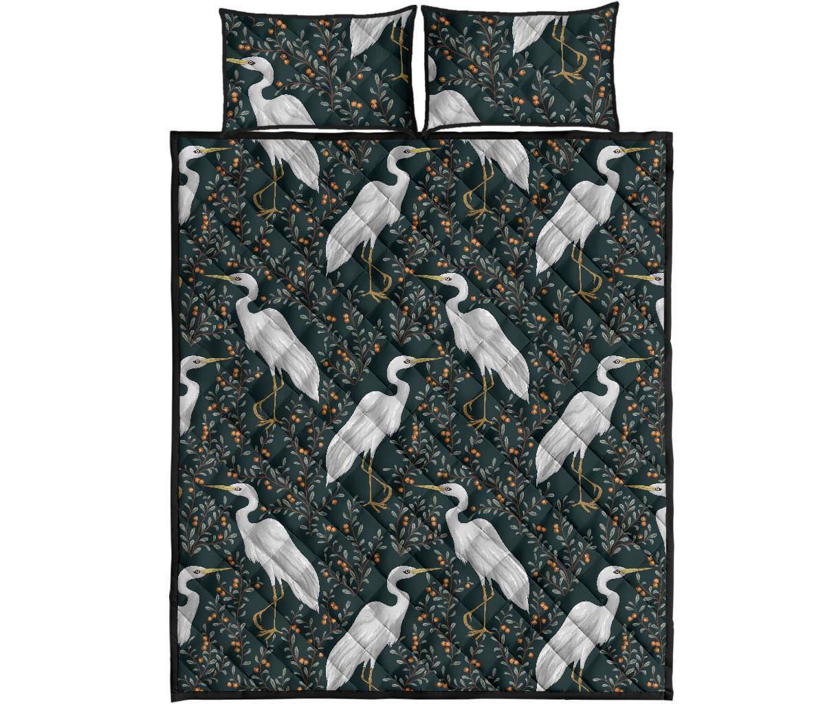 Heron Pattern Print Bed Set Quilt-grizzshop