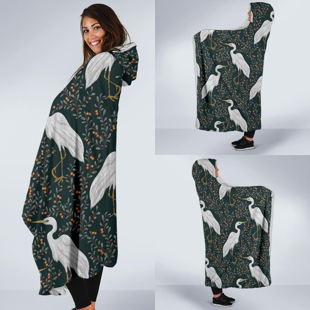 Heron Pattern Print Hooded Blanket-grizzshop