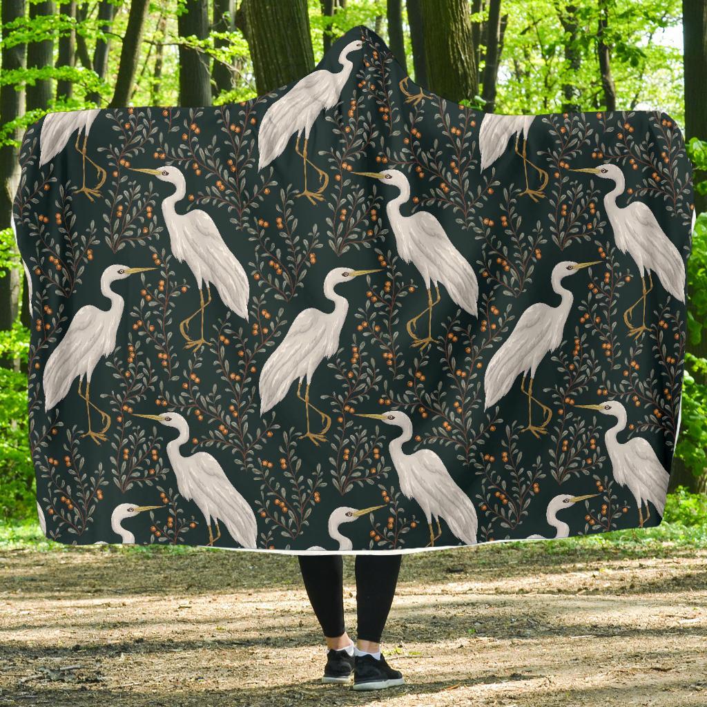 Heron Pattern Print Hooded Blanket-grizzshop