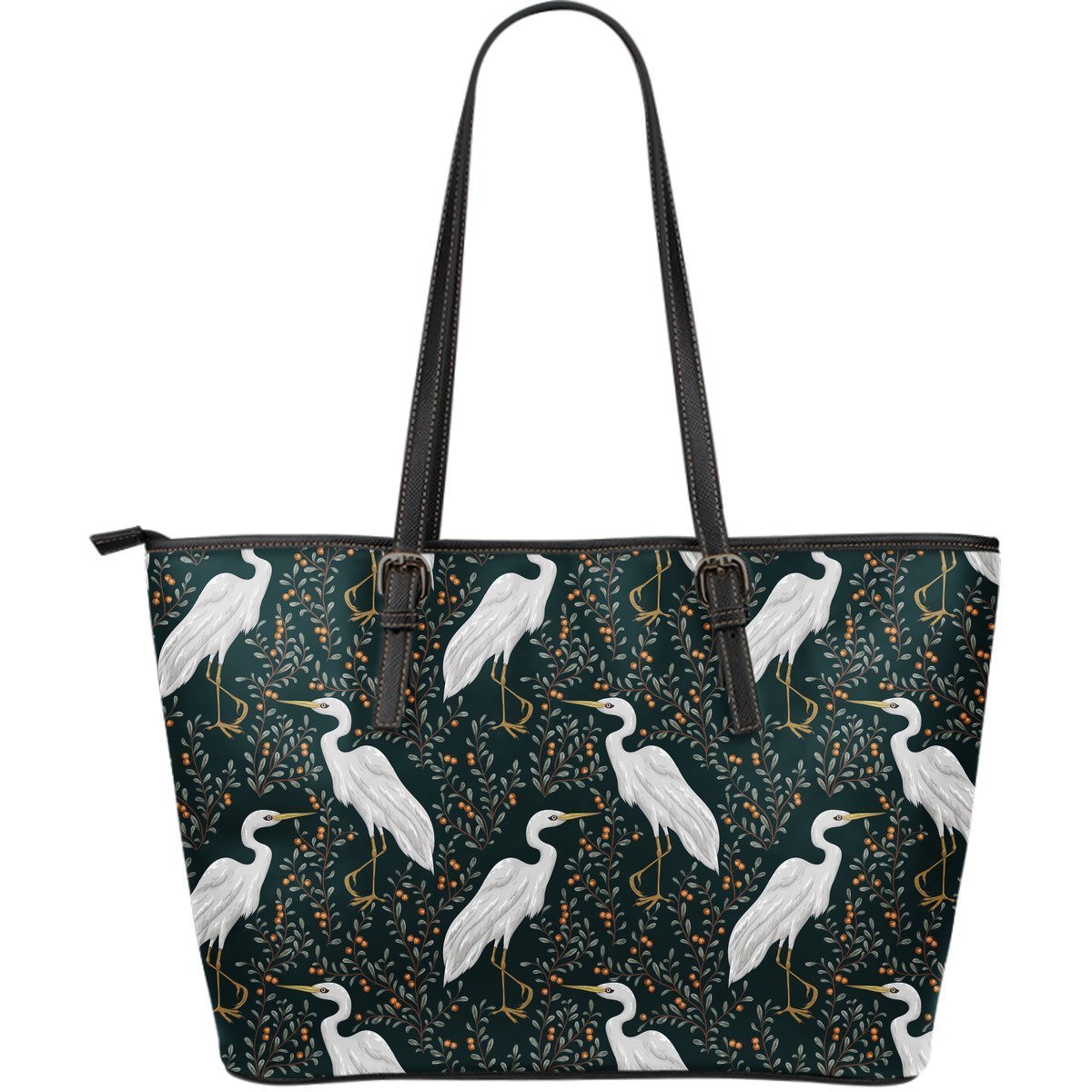 Heron Pattern Print Leather Tote Bag-grizzshop