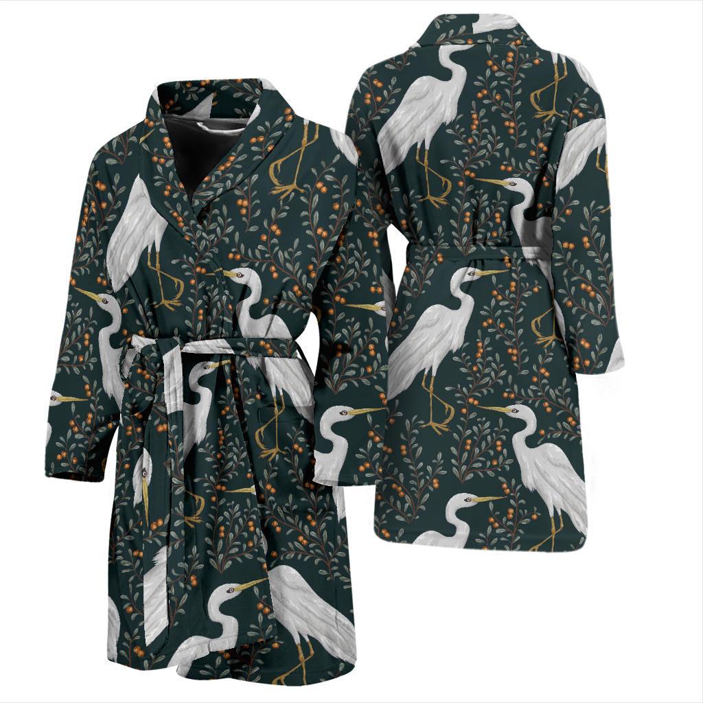 Heron Pattern Print Men Long Robe-grizzshop