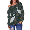 Heron Pattern Print Women Off Shoulder Sweatshirt-grizzshop