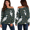 Heron Pattern Print Women Off Shoulder Sweatshirt-grizzshop