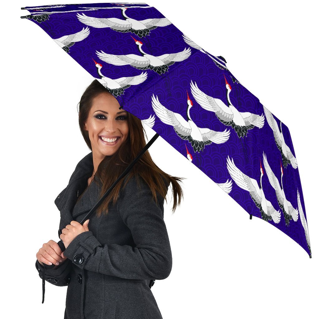 Heron Print Pattern Automatic Foldable Umbrella-grizzshop