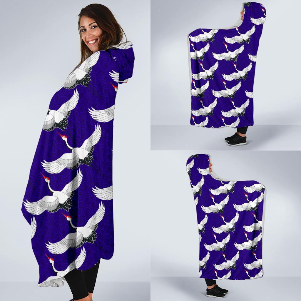 Heron Print Pattern Hooded Blanket-grizzshop