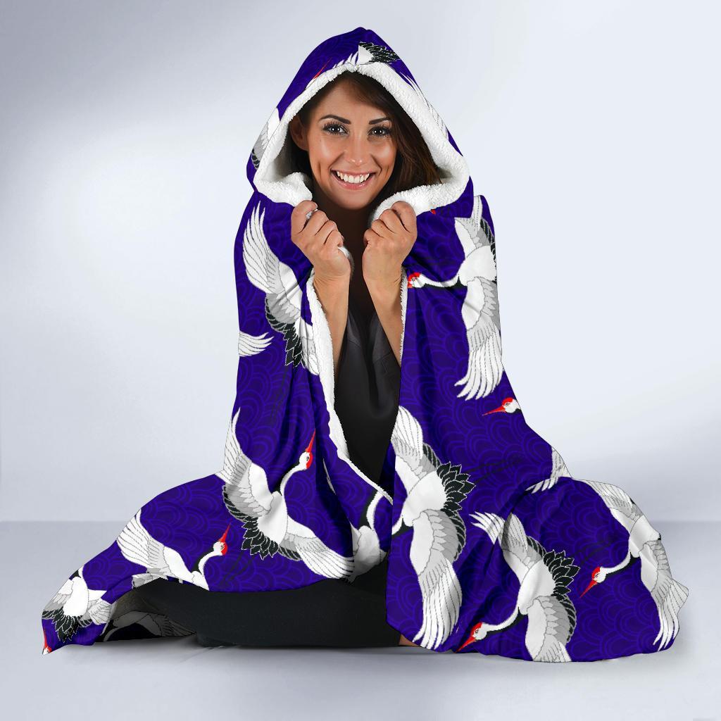 Heron Print Pattern Hooded Blanket-grizzshop