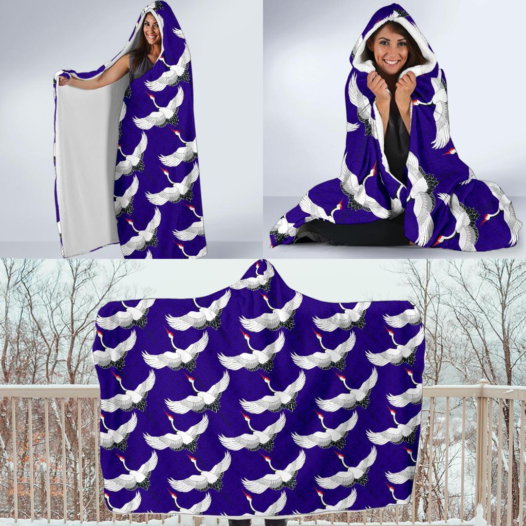 Heron Print Pattern Hooded Blanket-grizzshop