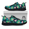 Hibiscus And Tropical Flamingo Print Pattern Black Sneaker-grizzshop