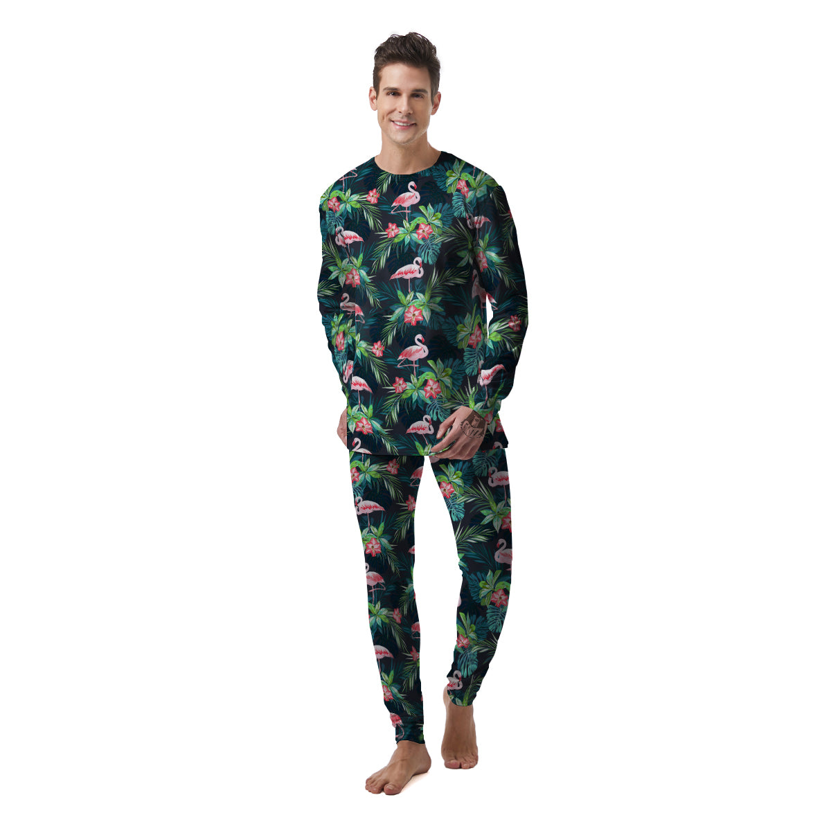 Hibiscus And Tropical Flamingo Print Pattern Men's Pajamas-grizzshop