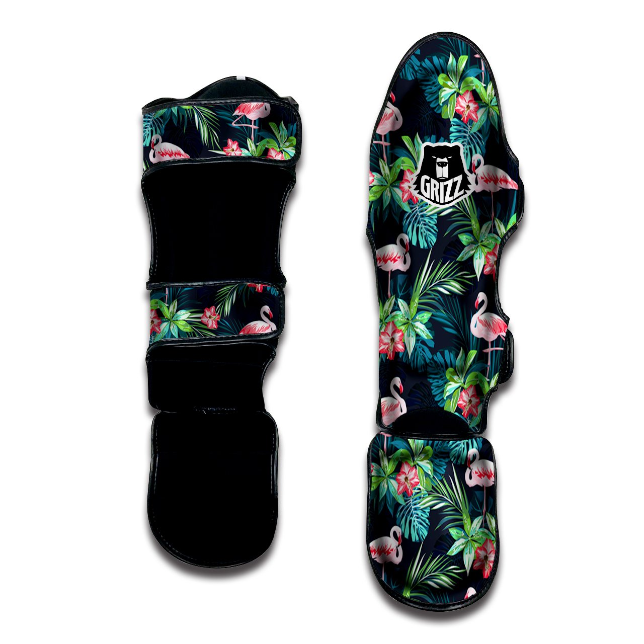 Hibiscus And Tropical Flamingo Print Pattern Muay Thai Shin Guards-grizzshop