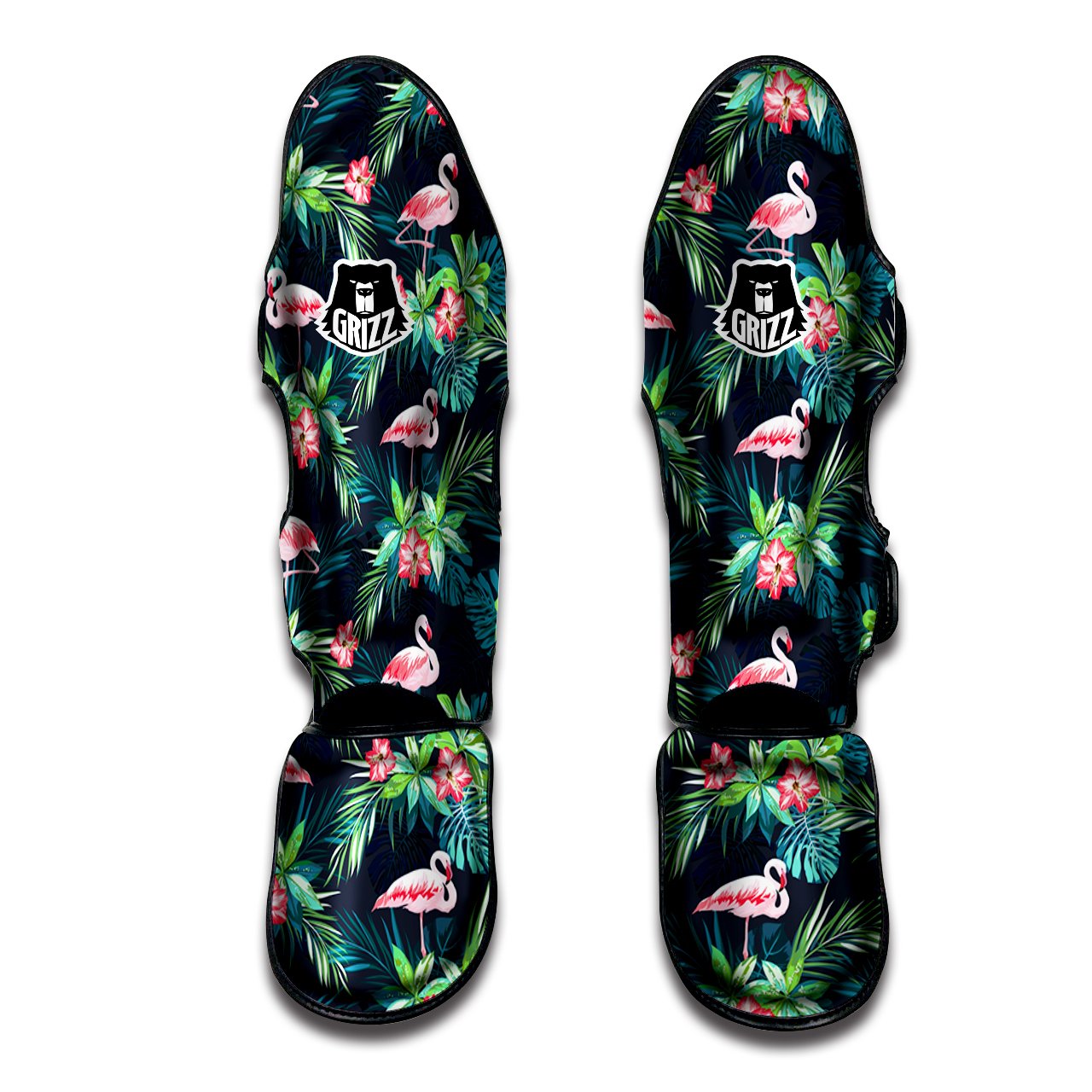 Hibiscus And Tropical Flamingo Print Pattern Muay Thai Shin Guards-grizzshop