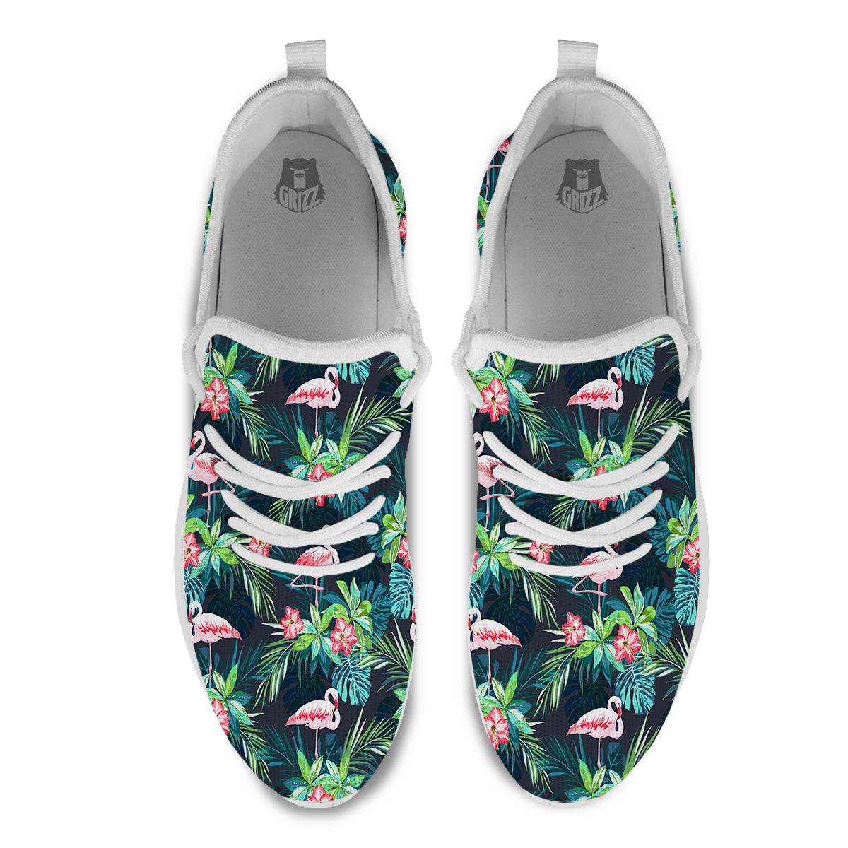 Hibiscus And Tropical Flamingo Print Pattern White Athletic Shoes-grizzshop