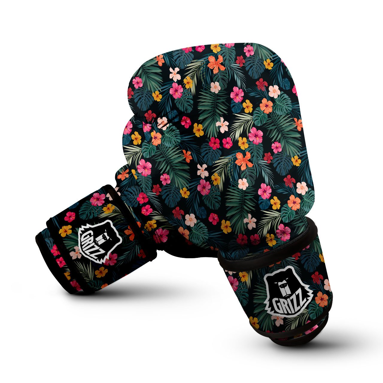 Hibiscus And Tropical Palm Print Pattern Boxing Gloves-grizzshop