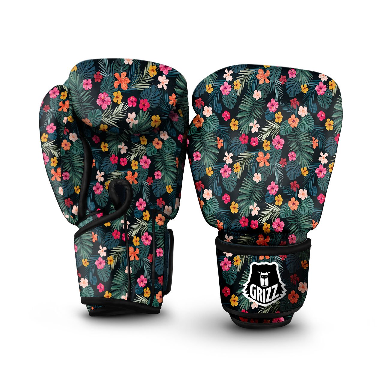 Hibiscus And Tropical Palm Print Pattern Boxing Gloves-grizzshop