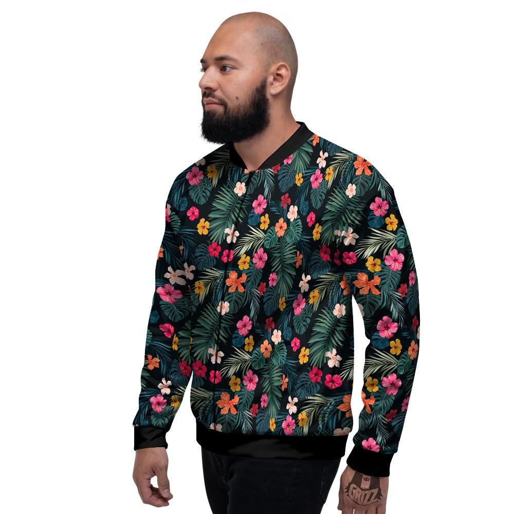 Hibiscus And Tropical Palm Print Pattern Men's Bomber Jacket-grizzshop