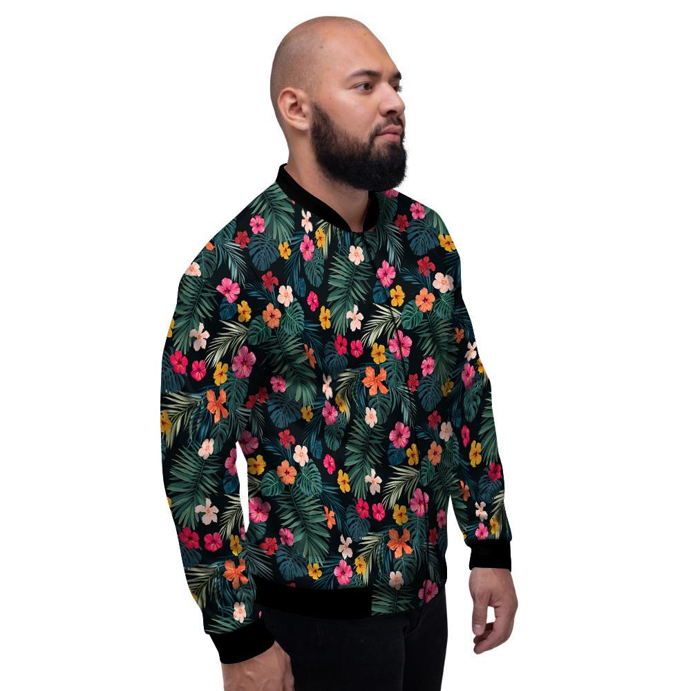 Hibiscus And Tropical Palm Print Pattern Men's Bomber Jacket-grizzshop