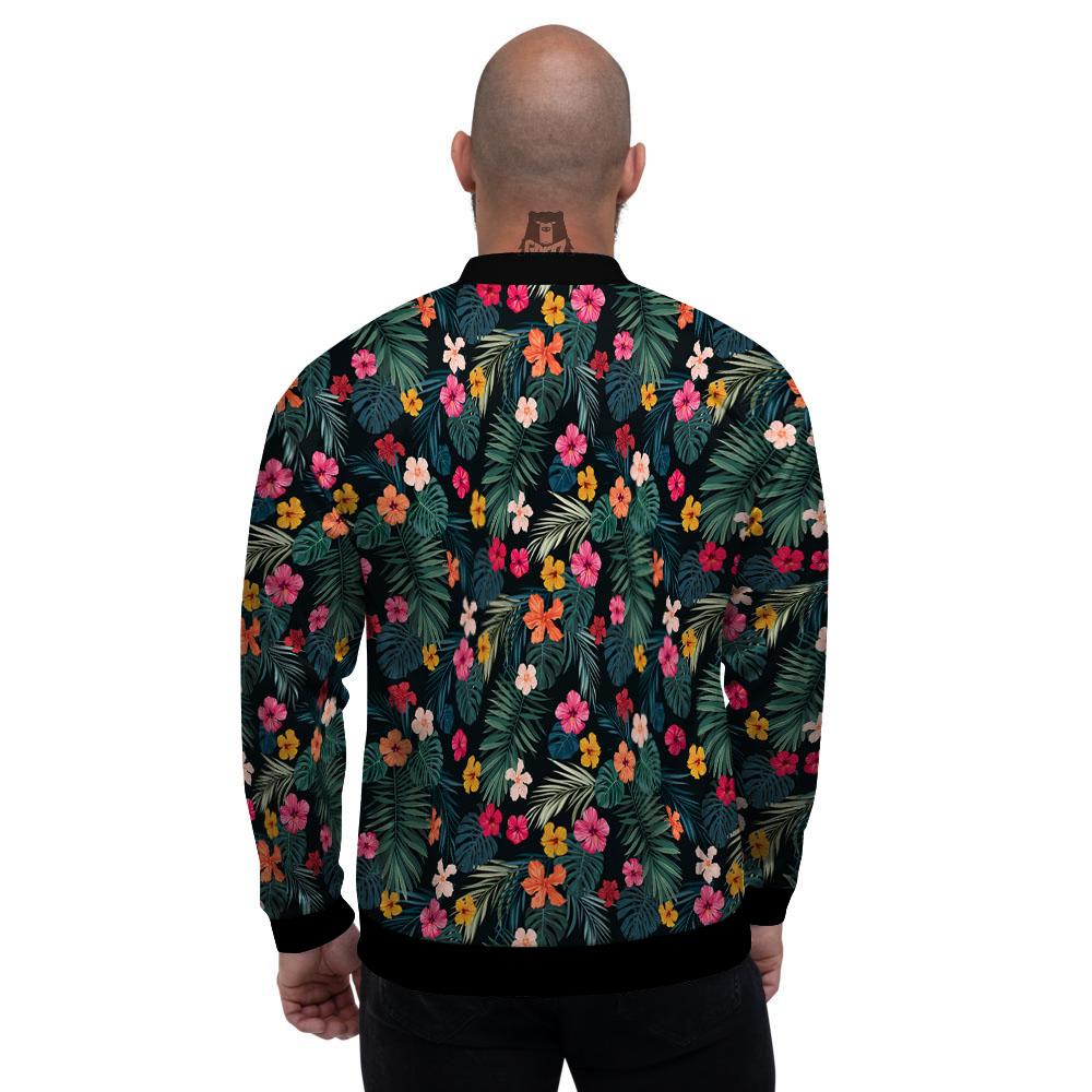 Hibiscus And Tropical Palm Print Pattern Men's Bomber Jacket-grizzshop