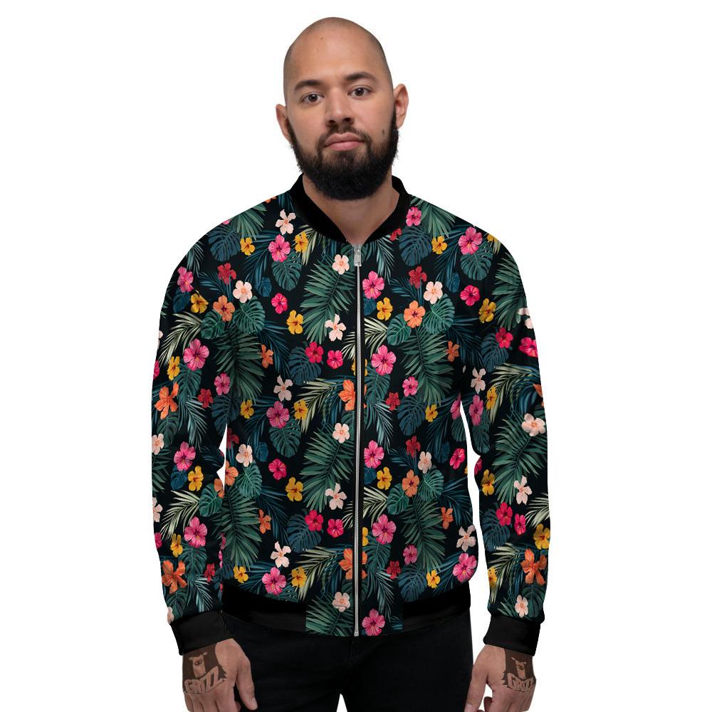 Hibiscus And Tropical Palm Print Pattern Men's Bomber Jacket-grizzshop