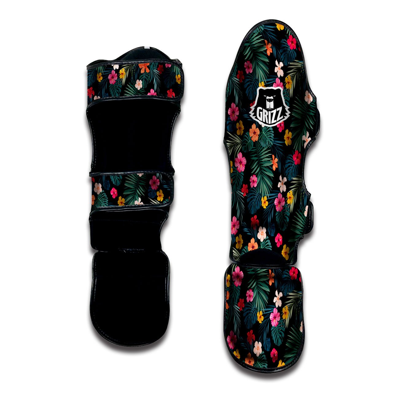 Hibiscus And Tropical Palm Print Pattern Muay Thai Shin Guards-grizzshop