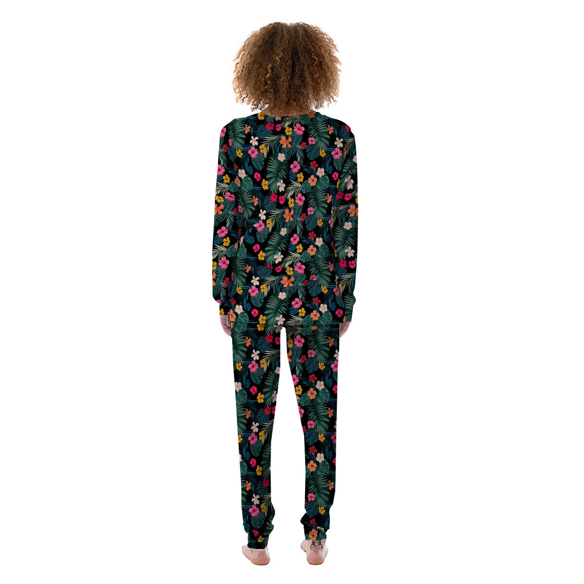 Hibiscus And Tropical Palm Print Pattern Women's Pajamas-grizzshop