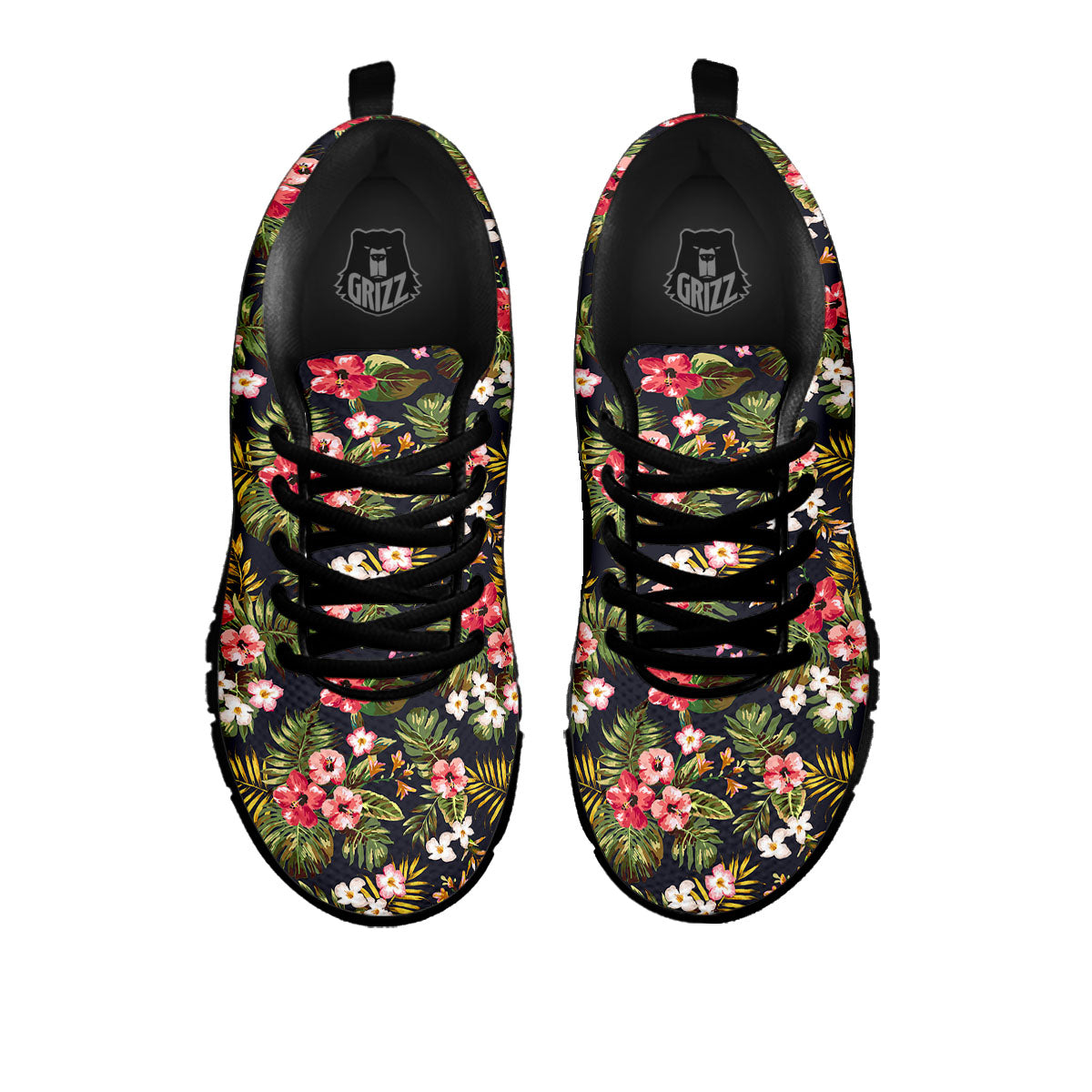 Hibiscus Blossom Tropical Print Pattern Black Sneaker-grizzshop