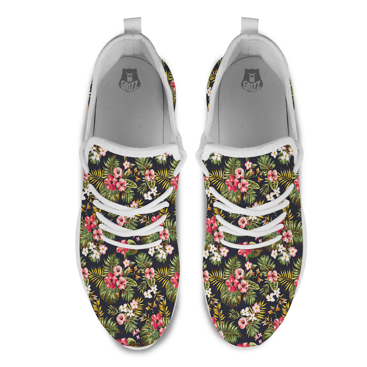 Hibiscus Blossom Tropical Print Pattern White Athletic Shoes-grizzshop