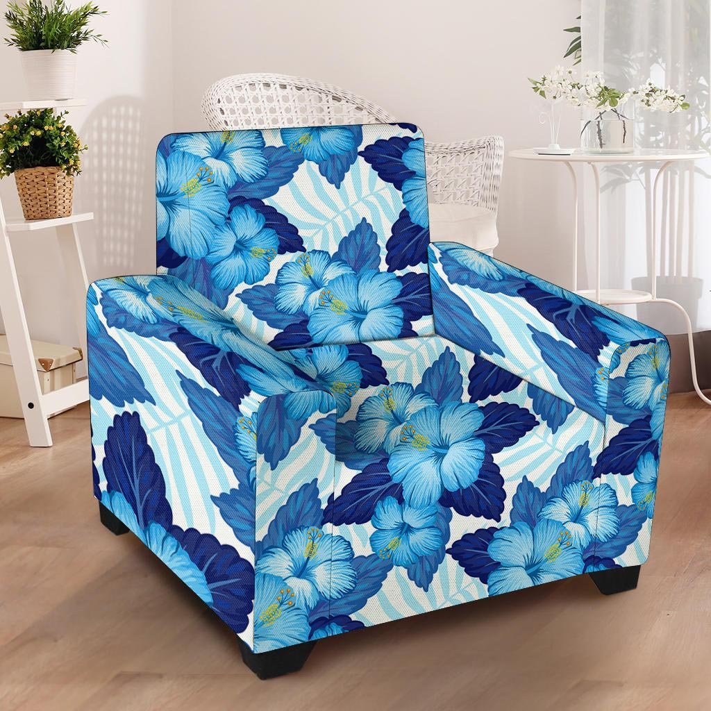 Hibiscus Blue Hawaiian Print Armchair Cover-grizzshop