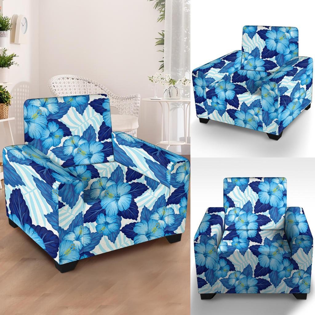 Hibiscus Blue Hawaiian Print Armchair Cover-grizzshop