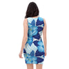 Hibiscus Blue Hawaiian Print Bodycon Dress-grizzshop