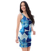 Hibiscus Blue Hawaiian Print Bodycon Dress-grizzshop