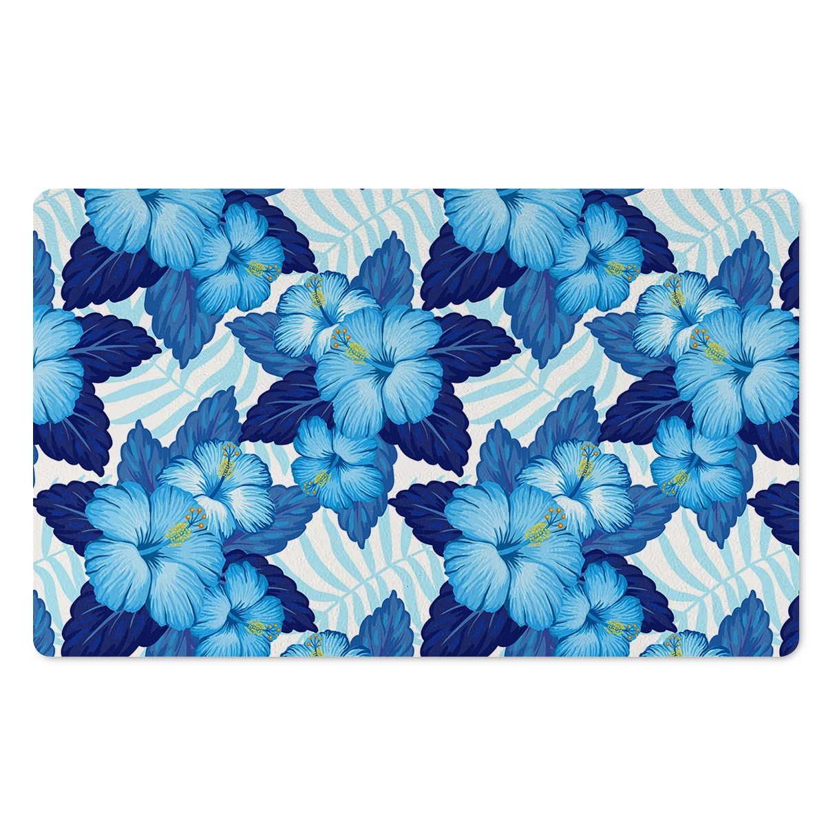 Hibiscus Blue Hawaiian Print Door Mat-grizzshop