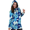 Hibiscus Blue Hawaiian Print Hoodie Dress-grizzshop