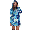 Hibiscus Blue Hawaiian Print Hoodie Dress-grizzshop