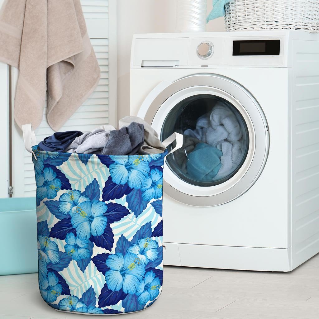 Hibiscus Blue Hawaiian Print Laundry Basket-grizzshop